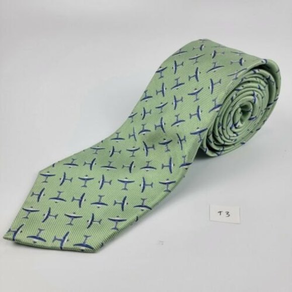 Tumi Other - TUMI Mens Green Geometric Silk Tie Aviation Pilot Airplane Plane Necktie EUC